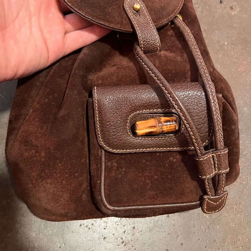 Gucci Vintage Brown Suede Leather Backpack - Picture 3 of 8